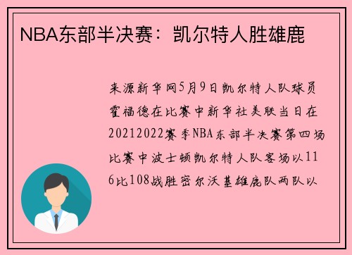 NBA东部半决赛：凯尔特人胜雄鹿